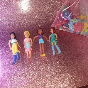 vintage Polly Pockets 4 dolls plus bag of accessories